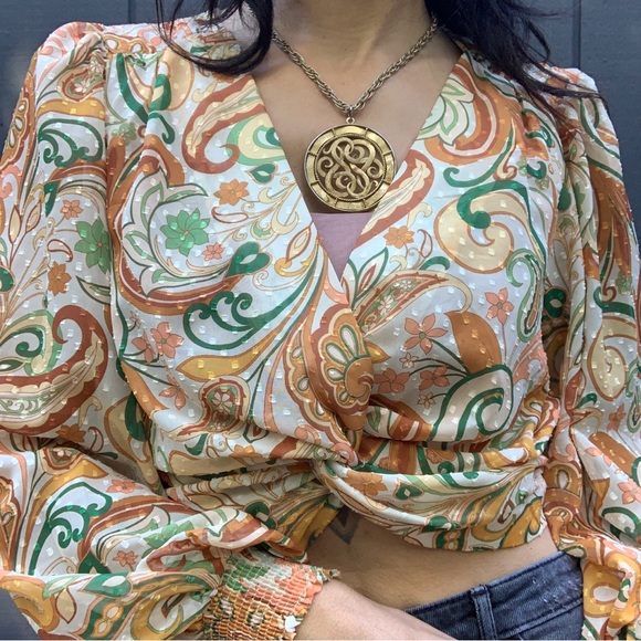 SOLD!!Flying Tomato semi-sheer paisley cropped blouse Sz S - Picture 1 of 4